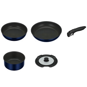 サーモス 取っ手のとれるフライパン5点セットEA KSE-5A-DPBL ディープブルー 22cm・26cm 18cm鍋 食洗機対応 ガス火専用 ベーシックなフライパン2点・鍋1点に鍋用のフタとハンドルが付いた5点セット