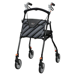 ユーバ産業 歩行車 超軽量 スリムフィット・座面付 ラージ SL-0680WS-BK ストライプ・ブラック 高齢者 歩行補助具 シルバー用品 ブレーキ搭載 折畳み式 折りたたみ 幅広めタイヤ【送料無料】【