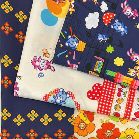 Riconic ボニーメイト ミュージカル シーチング生地 さんふらわぁ 60年代 レトロ 昭和 ヴィンテージ うさぎ 花 フラワー ピアノ リス 鳥 アニマル