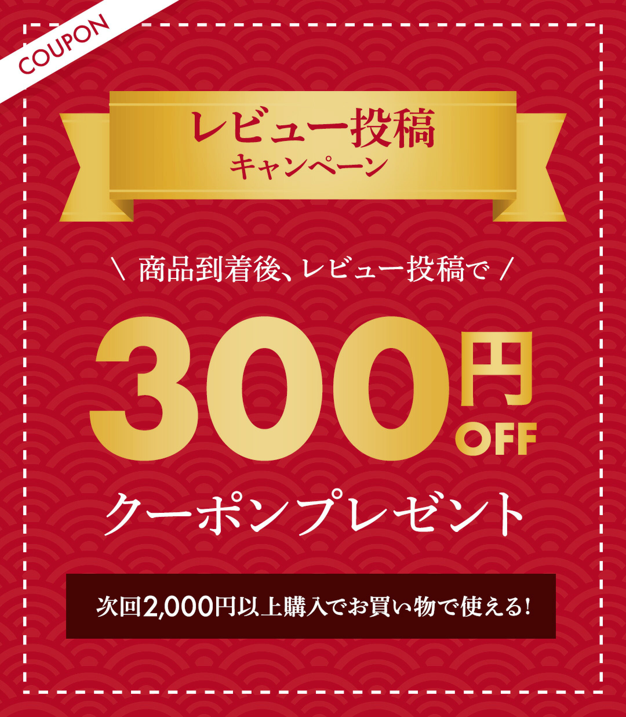 着後レビュー投稿で300円OFFクーポンプレゼント