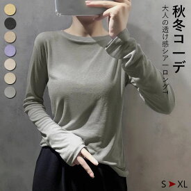 【P5倍&100円OFFクーポン配布中】秋 ロンT レイヤード シアー トップス tシャツ 長袖 重ね着 シアートップス シアー ロンT Uネック インナー 白 無地 クルーネック 体型カバー シアーロングスリーブTシャツ シースルー トップス 送料無料
