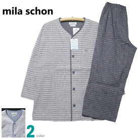 【在庫限定SALE品】パジャマ Mサイズ メンズ 8分袖8分丈ズボン mila schon ミラショーン 日本製 綿100％ クレープ織 吸汗速乾 丸首 前あき 薄手 紳士 ナイトウエア