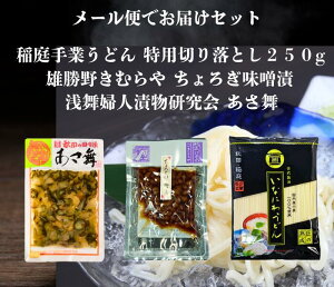送料無料 浅舞婦人漬物研究会 あさ舞 と 雄勝野きむらやちょろぎ味噌漬け 稲庭手業うどん切り落とし250g セット メール便でお届けします