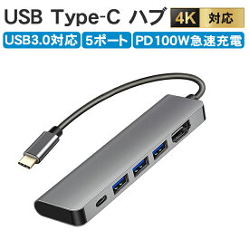 USB Type-C ハブ 5in1 4K高画質 USB変換アダプタ HDMI 4K USB3.0 ポート PD100W急速充電 SDカードリーダー USBハブ 変換 高解像度 高速データ転送 MacBook Air iPad Pro Surface Nintendo Switch iPhone16