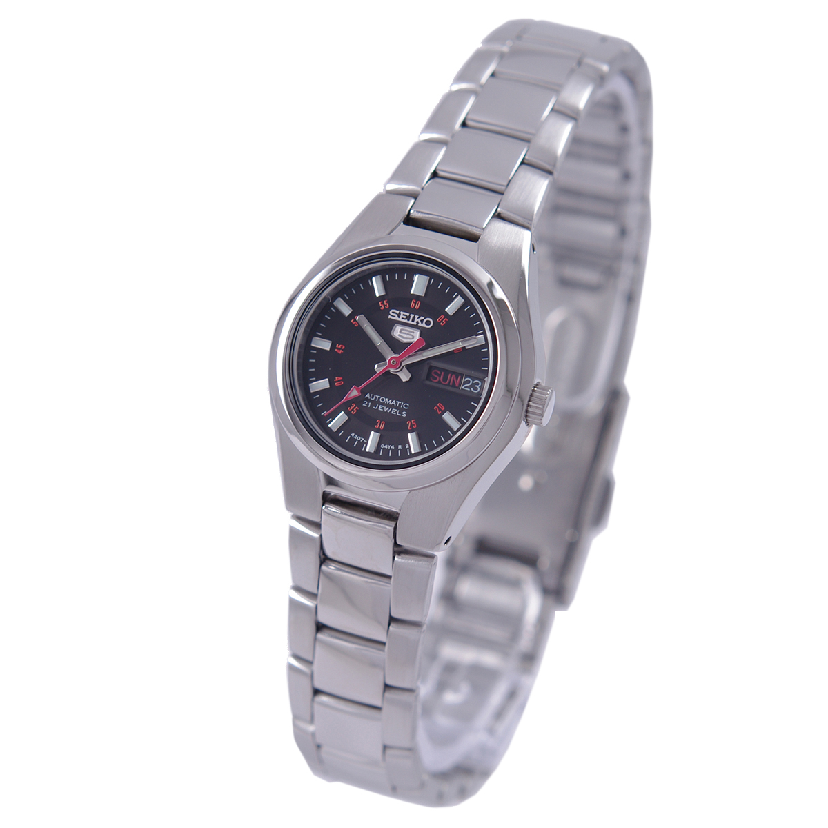 セイコー SEIKO 5 腕時計 新作人気 海外モデル 自動巻き 手巻付き ブラック文字盤 サービス レディース SYMC27K1 逆輸入品