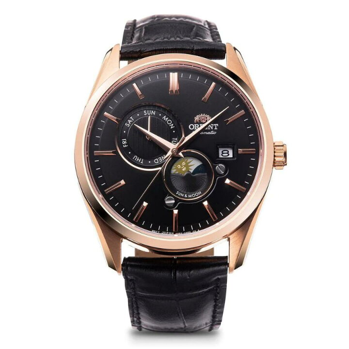 美品】ORIENT 自動巻き 腕時計 黒 サン&ムーン 稼働品 オリエント65 