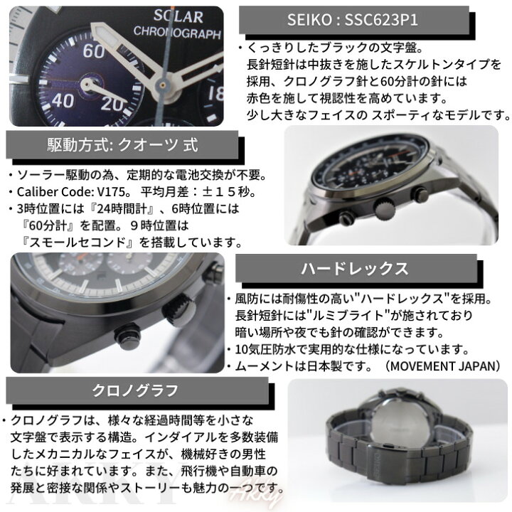 楽天市場】セイコー SEIKO 腕時計 ソーラー クロノグラフ ブラック 