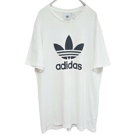 古着　アディダスオリジナルス　adidas originals　Tシャツ　半袖Tシャツ　メンズ　2XL　XXL　ビッグサイズ　オーバーサイズ　ビッグロゴ　ロゴTシャツ　トレフォイル　白　ホワイト　ストリート　スポーツミックス　カジュアル　ユニセックス　韓国　中古　ユーズド