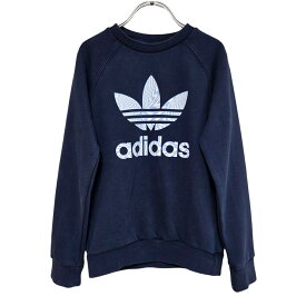 古着　アディダスオリジナルス　adidas originals　スウェット　トレーナー　ビッグトレフォイル　ジオメトリック　ネイビー　ジュニア　キッズ　子供　子供服　サイズ130　7歳　8歳　韓国　中古　ヴィンテージ　ユーズド　ビッグトレフォイル　スリーストライプ
