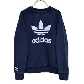 古着　アディダスオリジナルス　adidas originals　スウェット　トレーナー　ビッグトレフォイル　ジオメトリック　ネイビー　ジュニア　キッズ　子供　子供服　サイズ130　7歳　8歳　韓国　中古　ヴィンテージ　ユーズド　ビッグトレフォイル　スリーストライプ