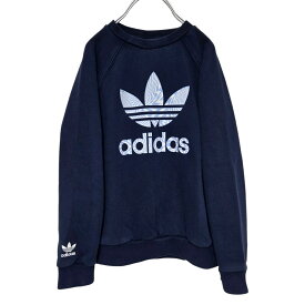 古着　アディダスオリジナルス　adidas originals　スウェット　トレーナー　ビッグトレフォイル　ジオメトリック　ネイビー　ジュニア　キッズ　子供　子供服　サイズ130　7歳　8歳　韓国　中古　ヴィンテージ　ユーズド　ビッグトレフォイル　スリーストライプ