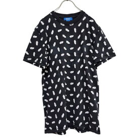 古着　アディダスオリジナルス　adidas originals　Tシャツ　半袖T　シェルトゥプリント　ビッグトレフォイル　スニーカー柄　スーパースター　ブラック　黒　メンズ　ユニセックス　サイズL　韓国　中古　ヴィンテージ　ユーズド