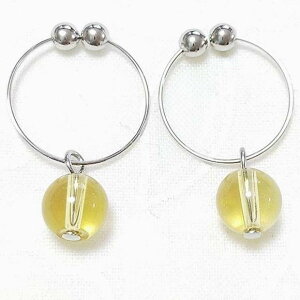 シトリン 6mm 天然石ノンホールピアス フープイヤリング フープピアス ピアス風 天然石ピアス パワーストーン 両耳 開運 リフレッシュ