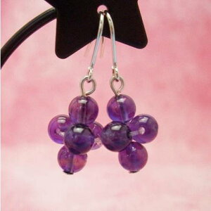天然石ピアス アメジスト4mm丸玉 (ぶどう形) チタンフック/樹脂フック/キャッチタイプ 変更可