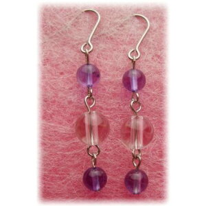 天然石 3連ピアス ・アメジスト4mm 丸玉 & 水晶6mm丸玉 チタンフック/樹脂フック/樹脂イヤリング/キャッチタイプ変更可