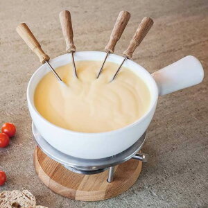 {XJ `[YtHfZbg zCg 4lp 1L BOSKA Bianco Cheese Fondue, 1 Liter, White Porcelain w/ Wood Base 340029 `[Y XCX `RtHf ICtHf