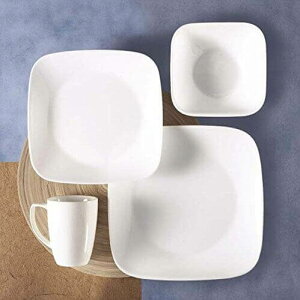 R[ HZbg 16_Zbg sAzCg fBi[EFA[ fBi[v[g `v[g }OJbv Corelle Square Dinnerware Set Pure White