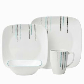 コレール スクエアー ディナーウェアー 食器16点セット レインドロップ ホワイト Corelle 16 Piece Raindrops Square Dinnerware Set, White 1123616