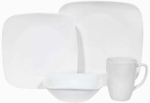 R[ XNGA[ fBi[EFA[ H32_Zbg@sAzCg Corelle Square 32-Piece Dinnerware Set, Pure White, Service for 8