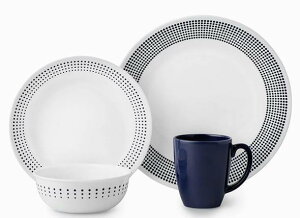 R[ H16_Zbg fBi[EFA[ xCTChhbg lCr[EzCg }OJbv Corelle 3654A Bayside Dots Navy Dinner Set, Navy, White