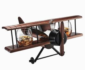 デカンタ デキャンター ディスペンサー サーバー ディキャンタ Decanter and Glasses Antique Wood Airplane アンティークウッド 飛行機 グラス ウオッカ ワイン