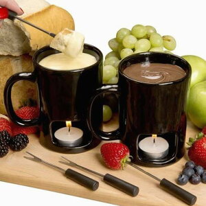 �t�H���f���}�O�Z�b�g �`���R�t�H���f�� �`�[�Y�t�H���f�� �I�C���t�H���f�� �p�[�\�i���t�H���f���}�O�Z�b�g �u���b�N Evelots Personal Fondue Mugs-Chocolate Cheese-2 Mugs-Candles Forks-14 Piece Set Black �X