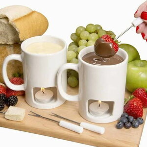 �t�H���f���}�O�Z�b�g �`���R�t�H���f�� �`�[�Y�t�H���f�� �I�C���t�H���f�� �p�[�\�i���t�H���f���}�O�Z�b�g �z���C�g Evelots Personal Fondue Mugs-Chocolate/Cheese-2 Mugs-Candles/Forks-14 Piece Set �X�C�X