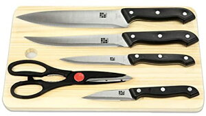 ���ʌ������� �z�[���x�[�V�b�N �i�C�t6�_�Z�b�g ��Z�b�g �܂Ȕt Home Basics 5-Piece Knife Set with Cutting Board KS10095