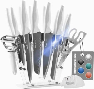 Lb`iCt16_Zbg X^ht Zbg n oVI zCg Wanbasion 16 Pieces Kitchen Knife Set White VFtiCt
