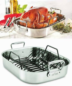 [X^[p I[Nbh XeX bNt 33×40cm All-Clad Stainless Steel Large 13-Inch x 16-Inch Roaster with Nonstick Rack