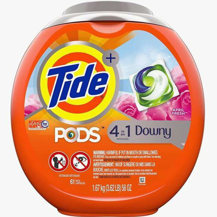 人気激安） タイド 洗濯洗剤 ダウニー柔軟剤ジェルボールタイプ61個入 エイプリル フレッシュの香り Tide PODS Plus Downy ポッド  プラス ダウニー