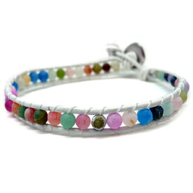 1連 ラップブレス キャンディボール 天然石 パワーストーン ミックス マルチカラー ホワイト ブレスレット レディース 革 レザー かわいい ペア ペアブレスレット シンプル b714 女性用 おしゃれ アクセONE 新作 服 冬 秋冬 冬服 冬物