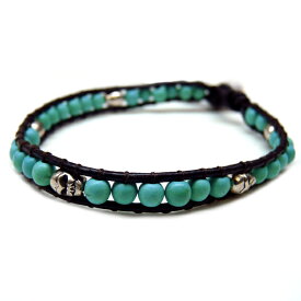 1連 ラップブレス ターコイズ 天然石 パワーストーン スカル ビーズ ブルー ブレスレット レディース 革 レザー かわいい ペア ペアブレスレット シンプル b730 女性用 プレゼント おしゃれ アクセONE 新作 服 冬 秋冬 冬服 冬物