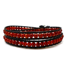 2連 ラップブレス レッドメノウ アゲート 天然石 パワーストーン カット レッド 赤 ブレスレット メンズ 革 レザー ペアブレスレット シンプル b974 ファッション 男性用 プレゼント ギフト おしゃれ アクセONE 新作 服 冬 秋冬 冬服 冬物