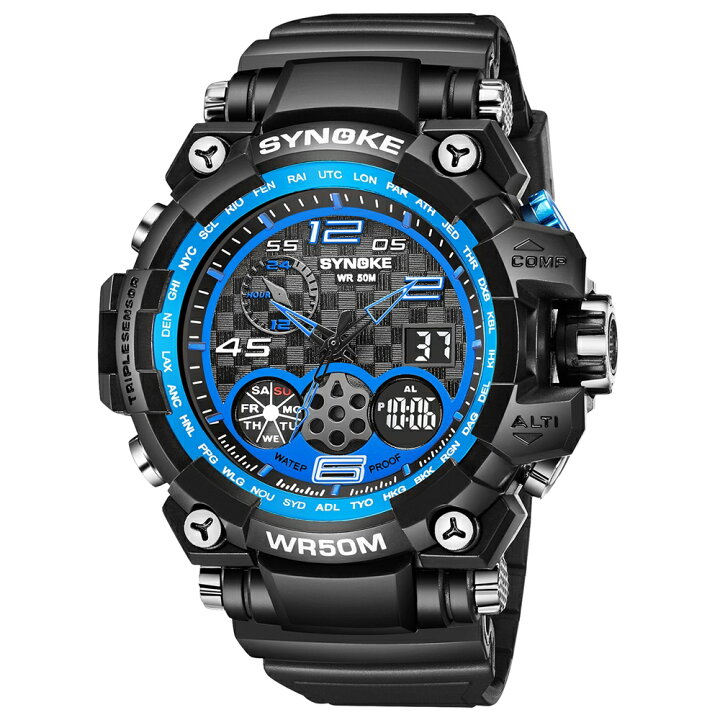 楽天市場 全15種 防水腕時計 ブルー 青 ブラック 腕時計 メンズ 防水 50m 5気圧防水 ダイバーズウォッチ アナログ デジタル T335 ファッション アクセone 男性用 プレゼント ギフト おしゃれ あす楽 新作 服 冬 冬服 冬物 極暖 アクセｏｎｅ