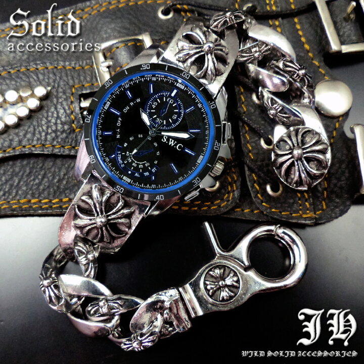 楽天市場 送料無料 ブレスレット 腕時計 メンズ 時計 ブレスウォッチ ブレスレットウォッチ クロス 十字架 シルバー Cr 黒 ブラック 青 ブルー プレゼント ギフト 男性 誕生日 アクセone 男性用 おしゃれ クロノグラフ デザイン Ct112 あす楽 新作 服 夏 秋 秋服 秋物