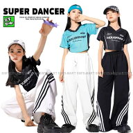 キッズダンス衣装 セットアップ へそ出し トップス ラインパンツ ヒップホップ 衣装 K-POP 韓国 子供ダン…
