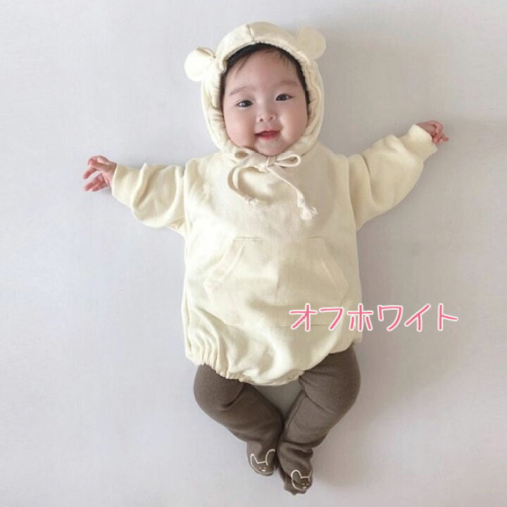 楽天市場 送料無料 フード ロンパース くま耳 パーカー くまさん 女の子 男の子 スウェット カバーオール 子供服 ベビー服 長袖 秋冬 おしゃれ 赤ちゃん 新生児 乳幼児 可愛い かわいい 出産祝い ギフト プレゼント メール便 Sns映え 着ぐるみ 正規品 楽ギフ