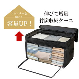 伸びて増量竹炭収納ケース 衣類用 収納ボックス 折りたたみ ふた付き 布 前開き 衣類 収納ケース 小物 クローゼット 洋服 収納 ファスナー フタ付き 折り畳み 折畳み 蓋付き 積み重ね ボックス ケース 押入れ収納 押入れ 押し入れ収納 衣類収納 黒 ブラック
