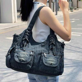 ショルダーバッグ レディース かばん 鞄 デニム 夏 肩掛け レトロ ソフト ポケット ブルー ブラック クロスボディバッグ 便利 シンプル 通勤 通学 学生 大人 若者 軽量 大容量 ショッピング オフィス 買い物 お出かけ デート 旅行 おしゃれ