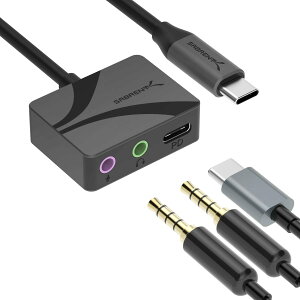 SABRENT USB Type-C - 3.5mm�I�[�f�B�I�A�_�v�^�[ 100W PD�t�� USB C �O���T�E���h�J�[�h �w�b�h�Z�b�g �}�C�N �X�s�[�J�[ �X�e���I�o�� 24�r�b�g 96KHz �m�[�g�p�\�R�� �^�u���b�g �X�}�[�g�t�H�� (AU-PA