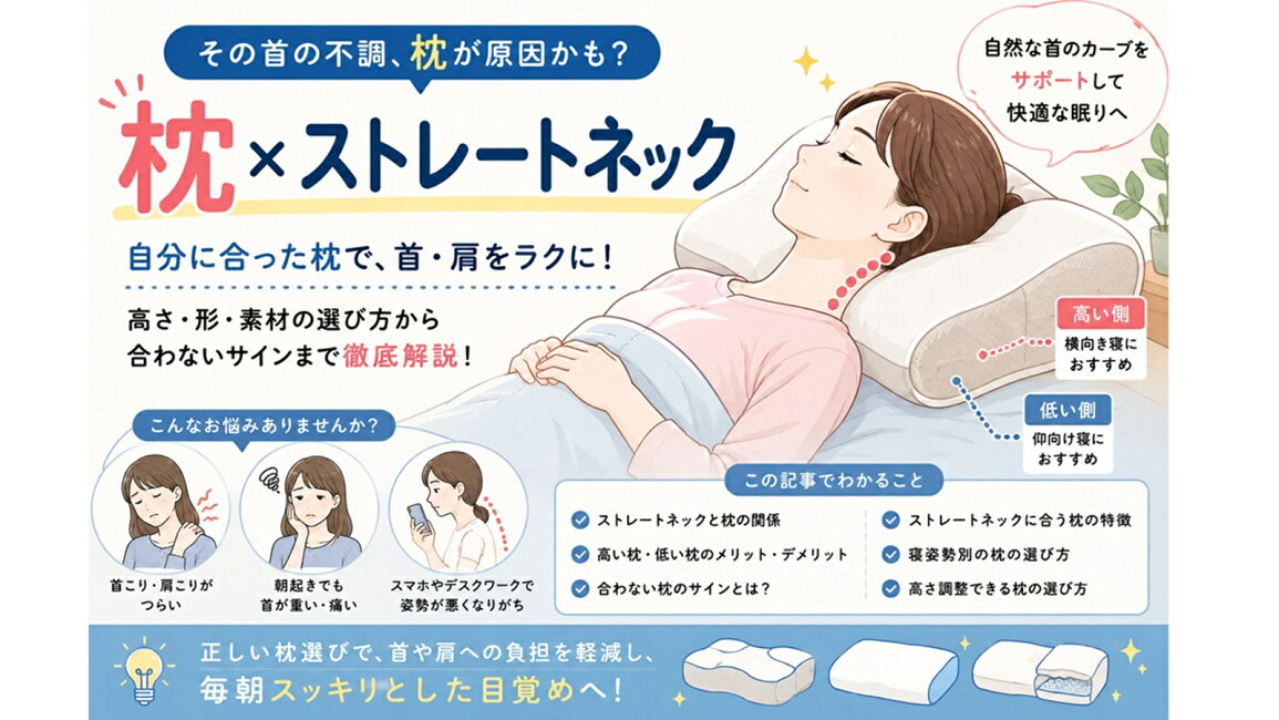 眠りと癒しの専門店ASMOT - ストレートネックの対策になる枕とは 高さ選びや低い枕・高い枕の違いを解説