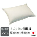【送料無料】日本製羽根枕 高さが選べる すごく低い羽根枕（使用時の高さ：約2cm／柔らかめ）サイズ：43×63cm 配送直前に製造！作りたての枕（ 羽枕 フェザー ピロー 低い枕 頚椎 まくら はねまくら ）