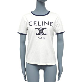 CELINE(セリーヌ) トリオンフ クラシック Tシャツ トップス クルーネック ロゴ アパレル ファッション 半袖 XS コットン オフホワイト ホワイト白シロ ネイビー紺 ブラック 2X872671Q.01NB(2023年8月現在現行品) レディース 40802059879【中古】【アラモード】【SALE】