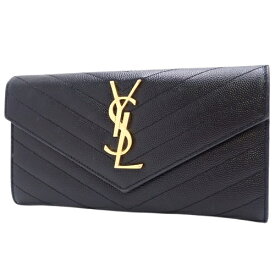 SAINT LAURENT PARIS(サンローランパリ) カサンドラ マテラッセ ラージフラップウォレット 長財布 YSLロゴ ロングウォレット 小物 Vステッチ レザー ブラック黒 ゴールド金具 レディース 40802081920【中古】【アラモード】