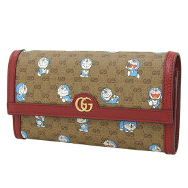 GUCCI(グッチ) ミニGGスプリーム ドラえもん×グッチ ラウンドジップウォレット 長財布 コラボ 限定 ロングウォレット GGスプリームキャンバス ブラウン茶 ライトブルー水色 チェリーレッド赤 ゴールド金具 647786 ユニセックス 40803001062【中古】【アラモード】