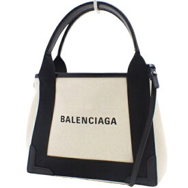 BALENCIAGA(バレンシアガ) ネイビー カバ XS トートバッグ 2way ミ二 ショルダー 肩掛け 斜め掛け カーフ キャンバス オフホワイトアイボリー ブラック黒 シルバー金具 390346 レディース 40601111634【中古】【アラモード】