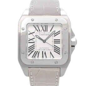 【保証書付】 カルティエ サントス100LM W20073X8 SS 自動巻き 腕時計 2018年4月購入 シルバー グレー メンズ 40802090735 【中古】【アラモード】