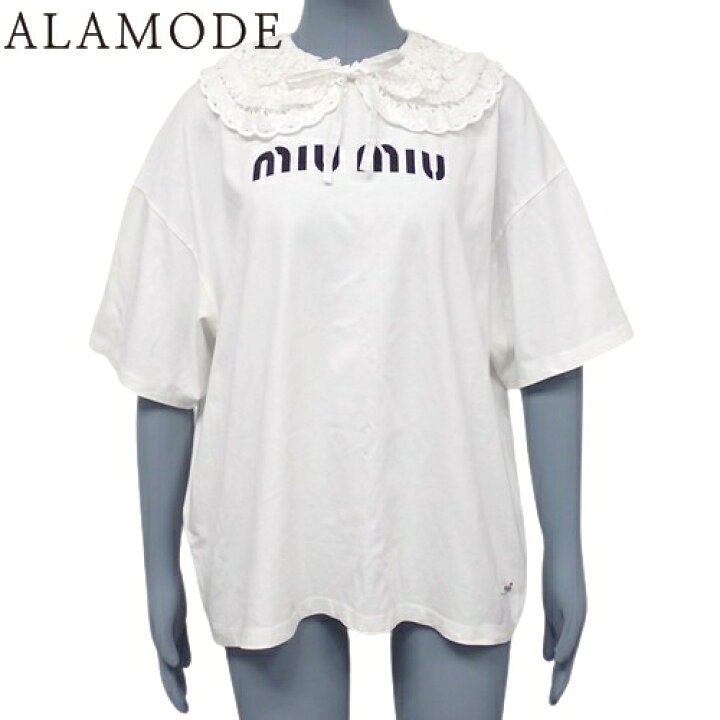 楽天市場】MIUMIU(ミュウミュウ) レース襟付きロゴ Tシャツ トップス  