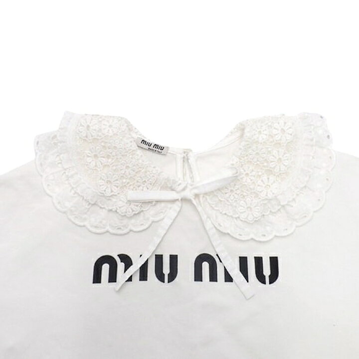 楽天市場】MIUMIU(ミュウミュウ) レース襟付きロゴ Tシャツ トップス 